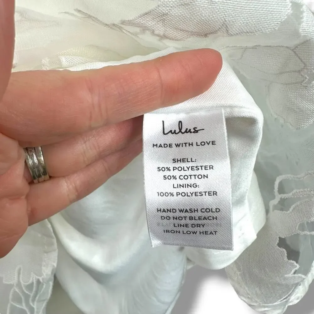 Lulus NWOT Floral Feelings White Floral Burnout Jacquard Babydoll Mini Dress - Picture 12 of 12